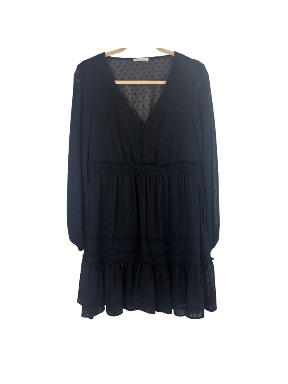 ✨3/$30 Lovestitch S Black Swiss Dot Long Sleeve Dress Whimsigoth Witchy Dark